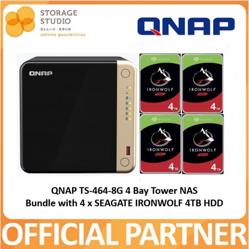 QNAP TS-464 4 Bay Tower NAS Bundle with 4 x 4TB SEAGATE IronWolf NAS Hard Disk. Singapore Local Warranty 3 Years